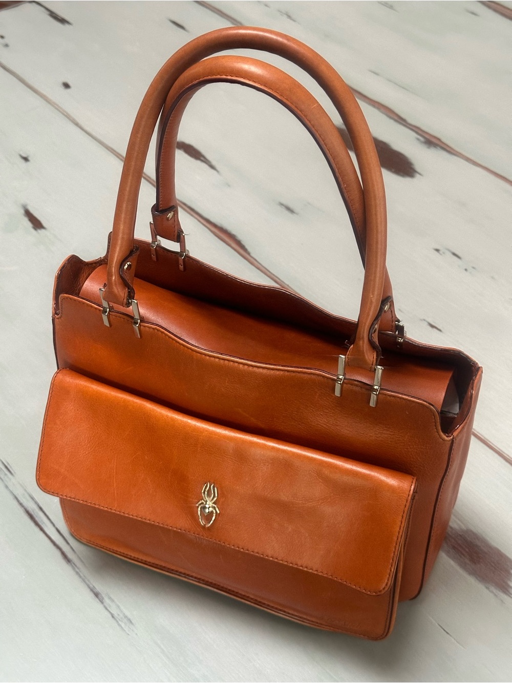 Tre Vero Tan Leather Satchel with Front Flap